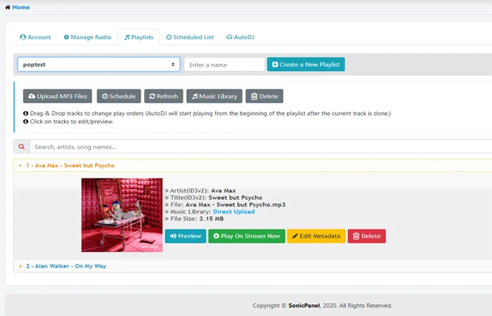 SonicPanel playlist manager: the station tools your reseller clients get under your brand