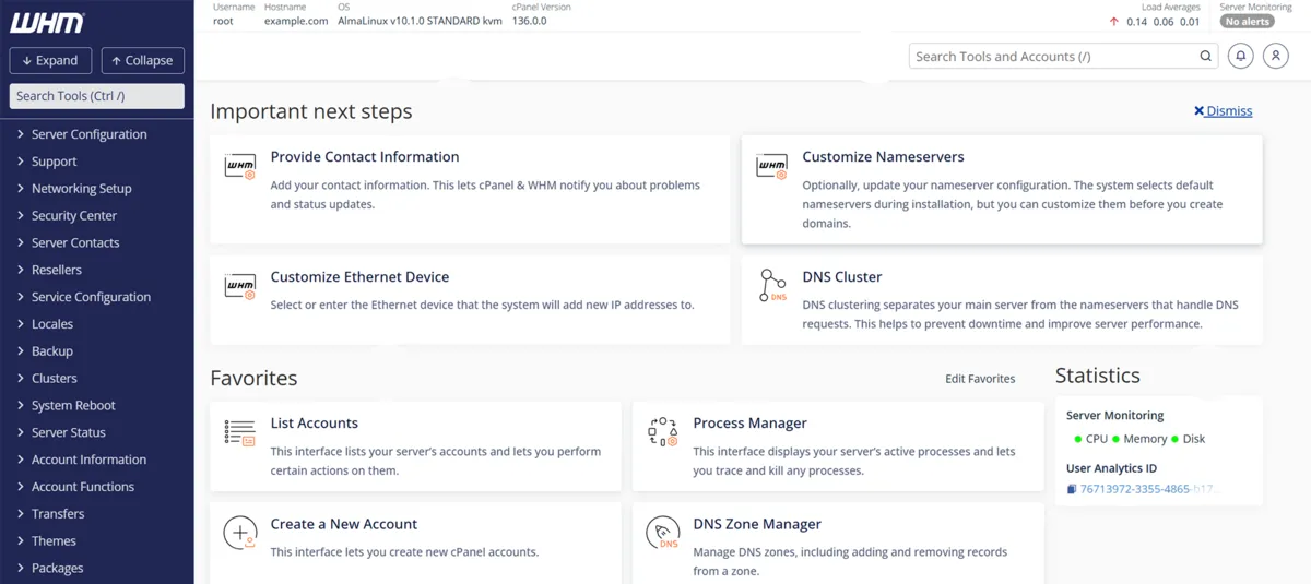 The WHM dashboard you run your reseller clients from