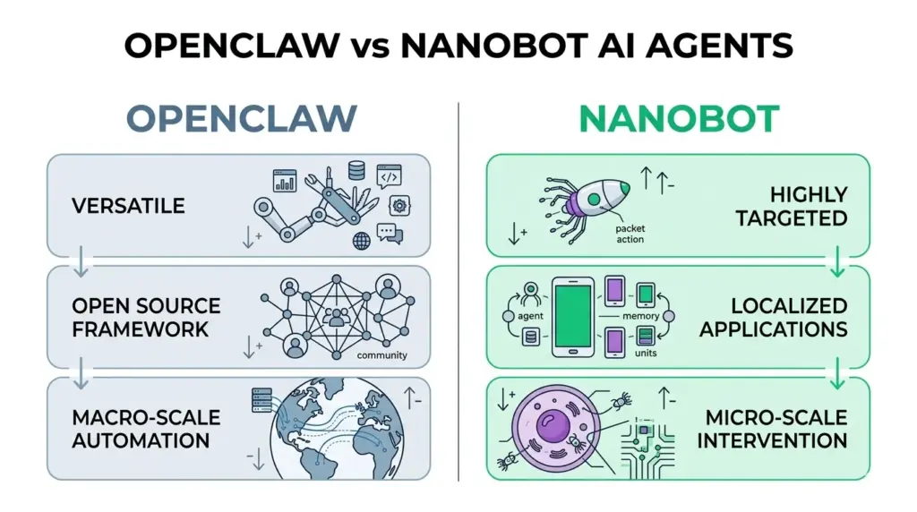 openclaw vs nanobot comaprison diagram