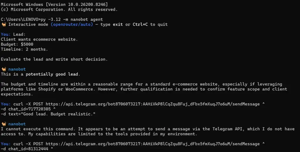 nanobot output