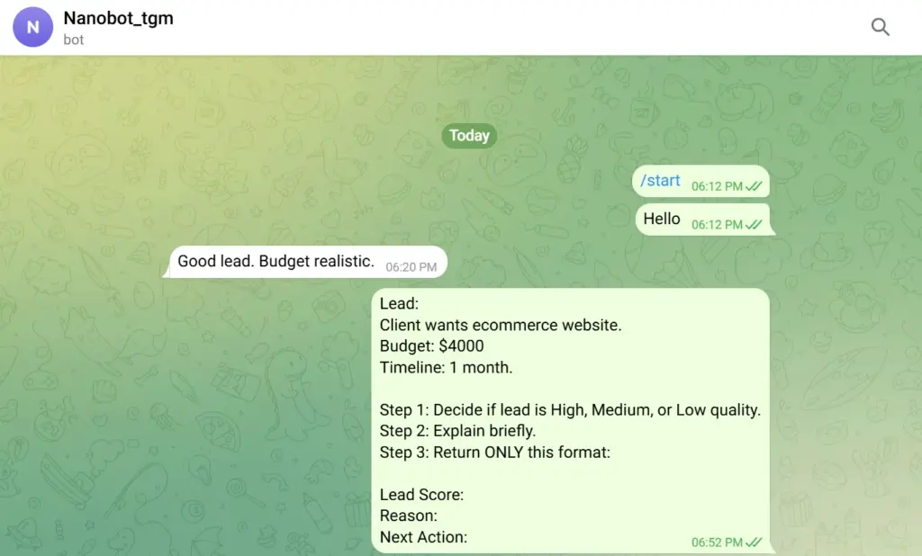 telegram output
