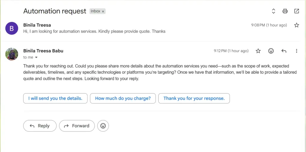 gmail output reply message