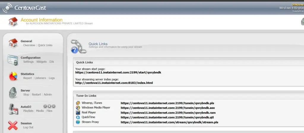 quick links dashboard page