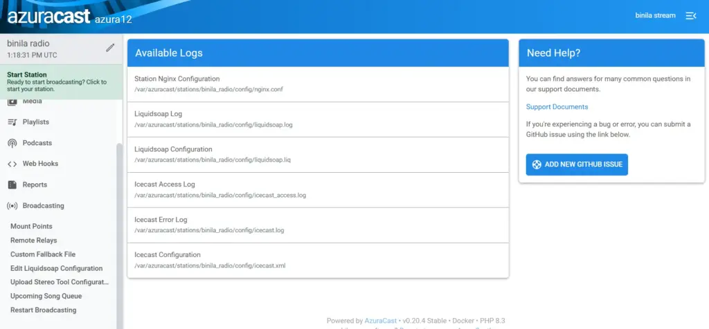 azuracast logs