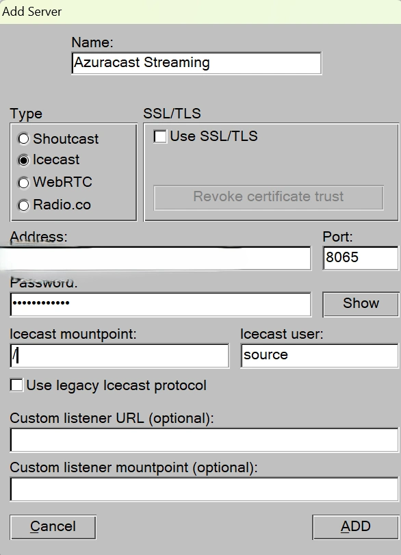 butt server settings