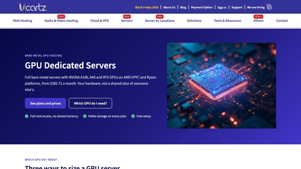 Ucartz GPU dedicated servers page