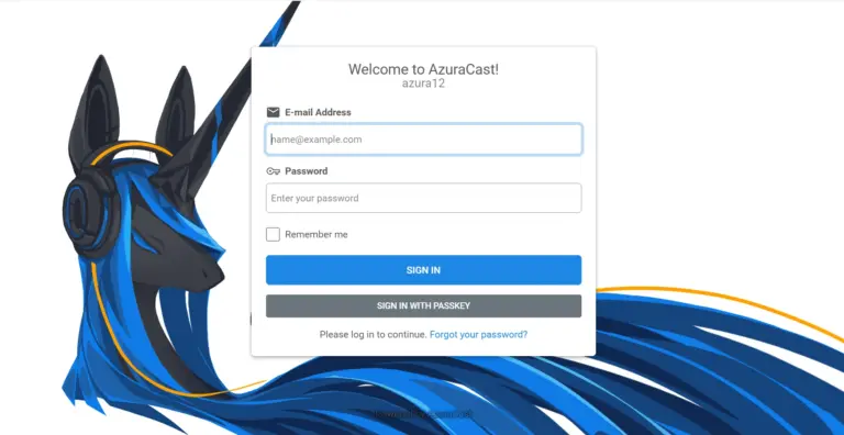login screen azuracast
