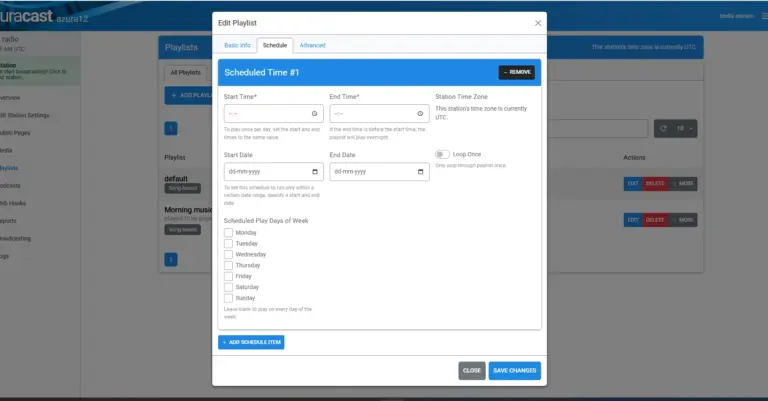 scheduling azuracast