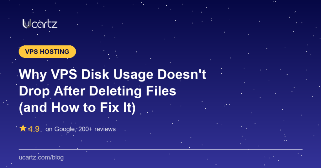 Ucartz blog featured card: Why VPS Disk Usage Does Not Drop After Deleting Files, and How to Fix It