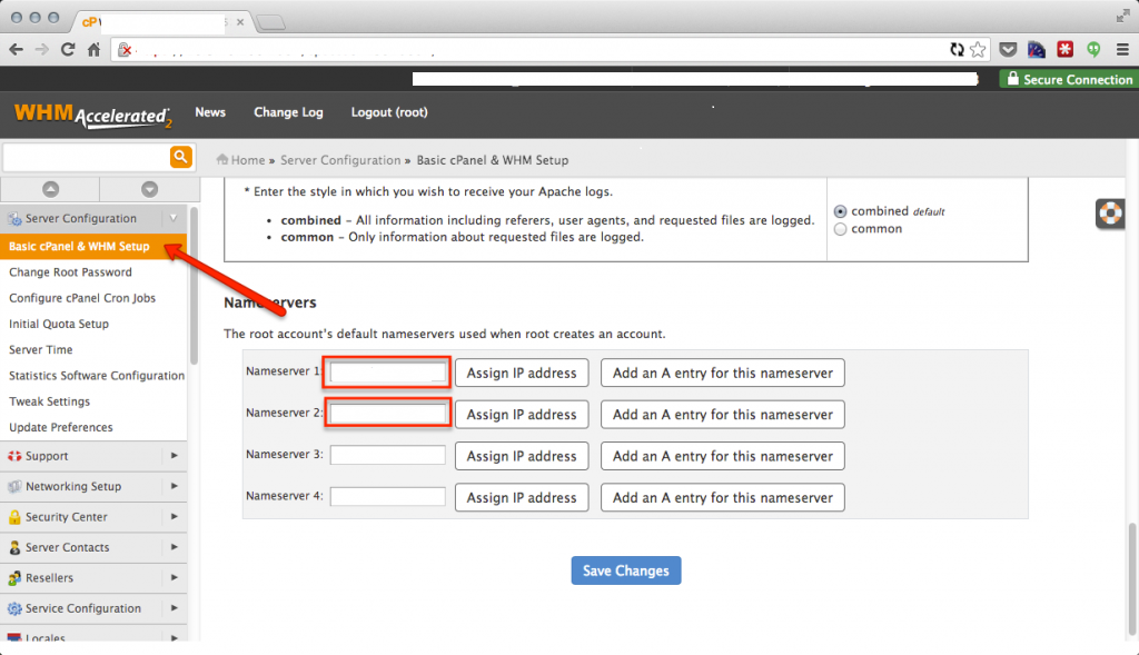 Nameserver configuration on cPanel servers