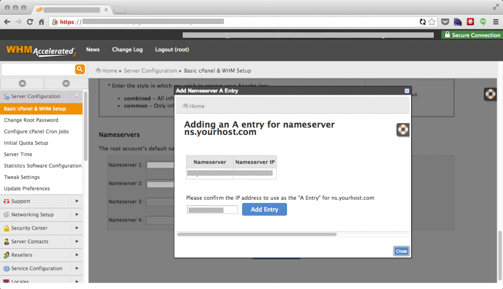 Nameserver configuration on cPanel servers