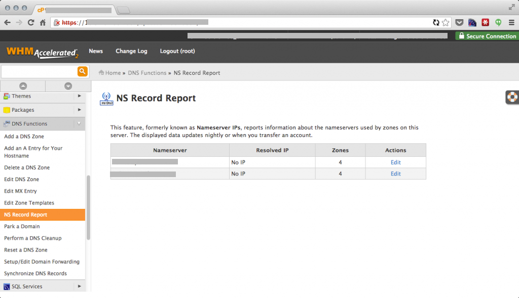 Nameserver configuration on cPanel servers
